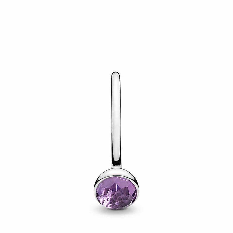 Pandora February Droplet Stackable Ring - Sterling Silver/Purple/Synthetic Amethyst - Canada | VX965